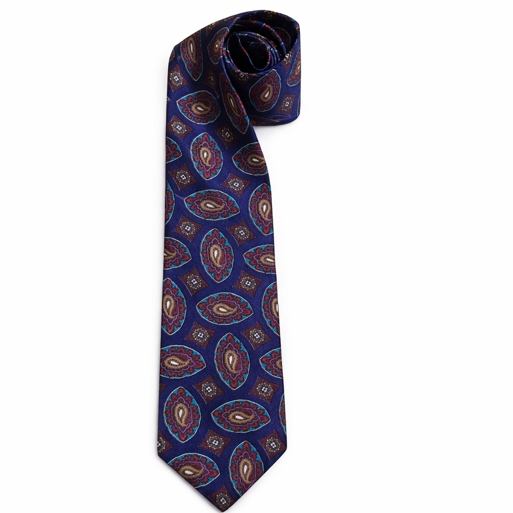 Vintage 100% Silk Paisley Tie Sandhurst Royal & Military College Navy Burgundy